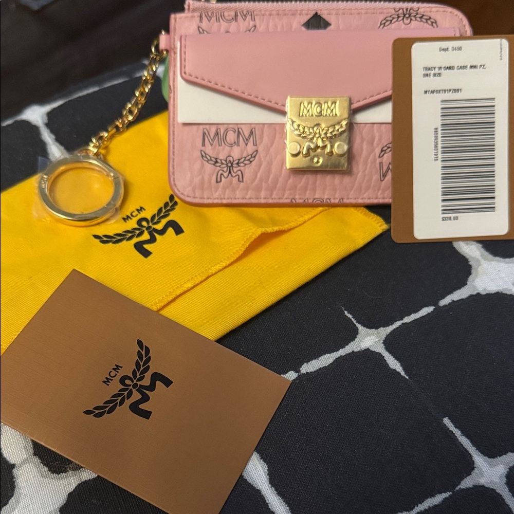 MCM Blush Pink Card Holder with Gold Details